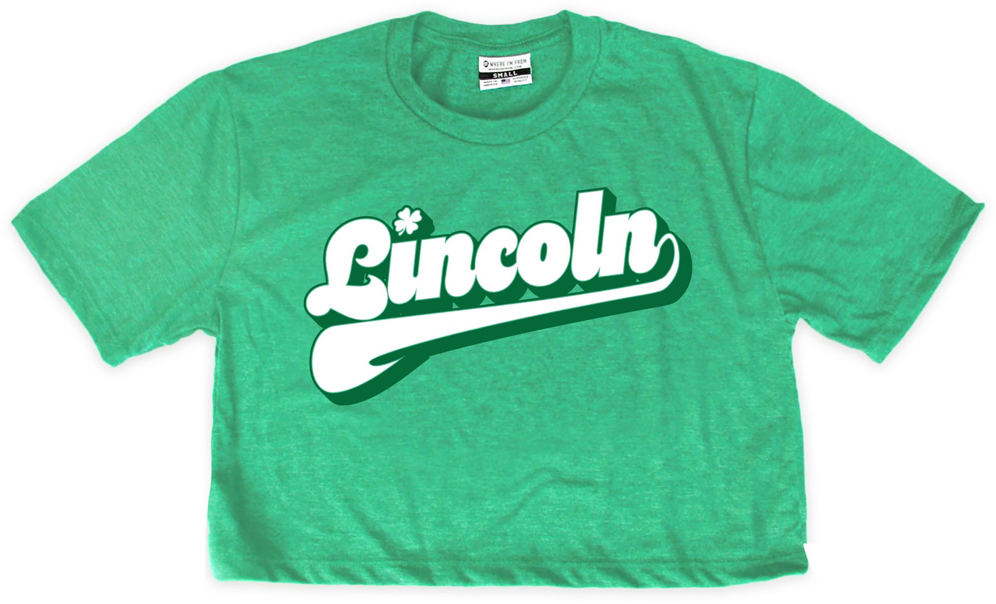 Where I'm From Women's Lincoln St. Patrick's Day Kelly Green Script Cropped T-Shirt