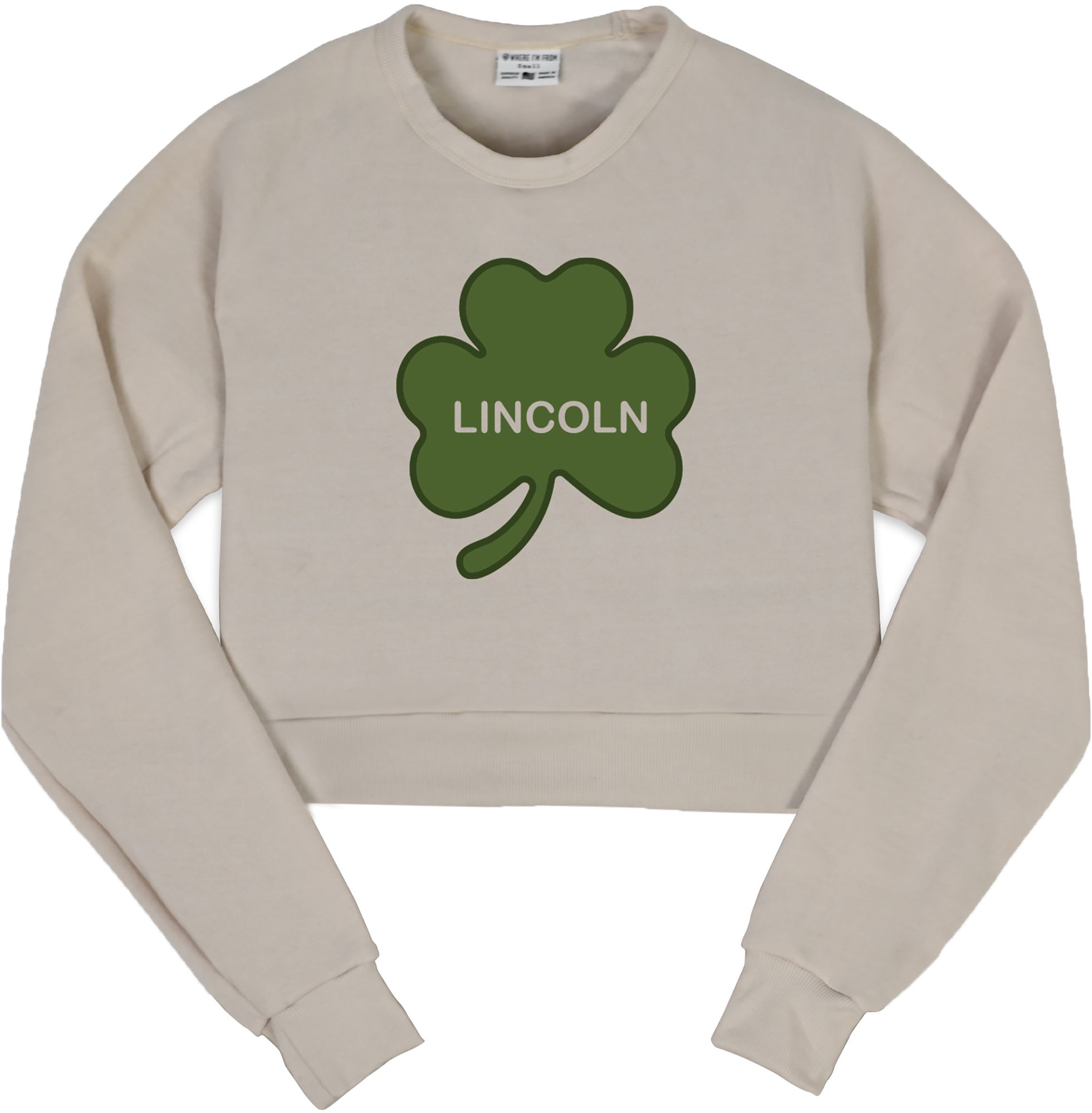 Where I'm From Women's Lincoln St. Patrick's Day Oatmeal City Code Cropped Crewneck Sweatshirt