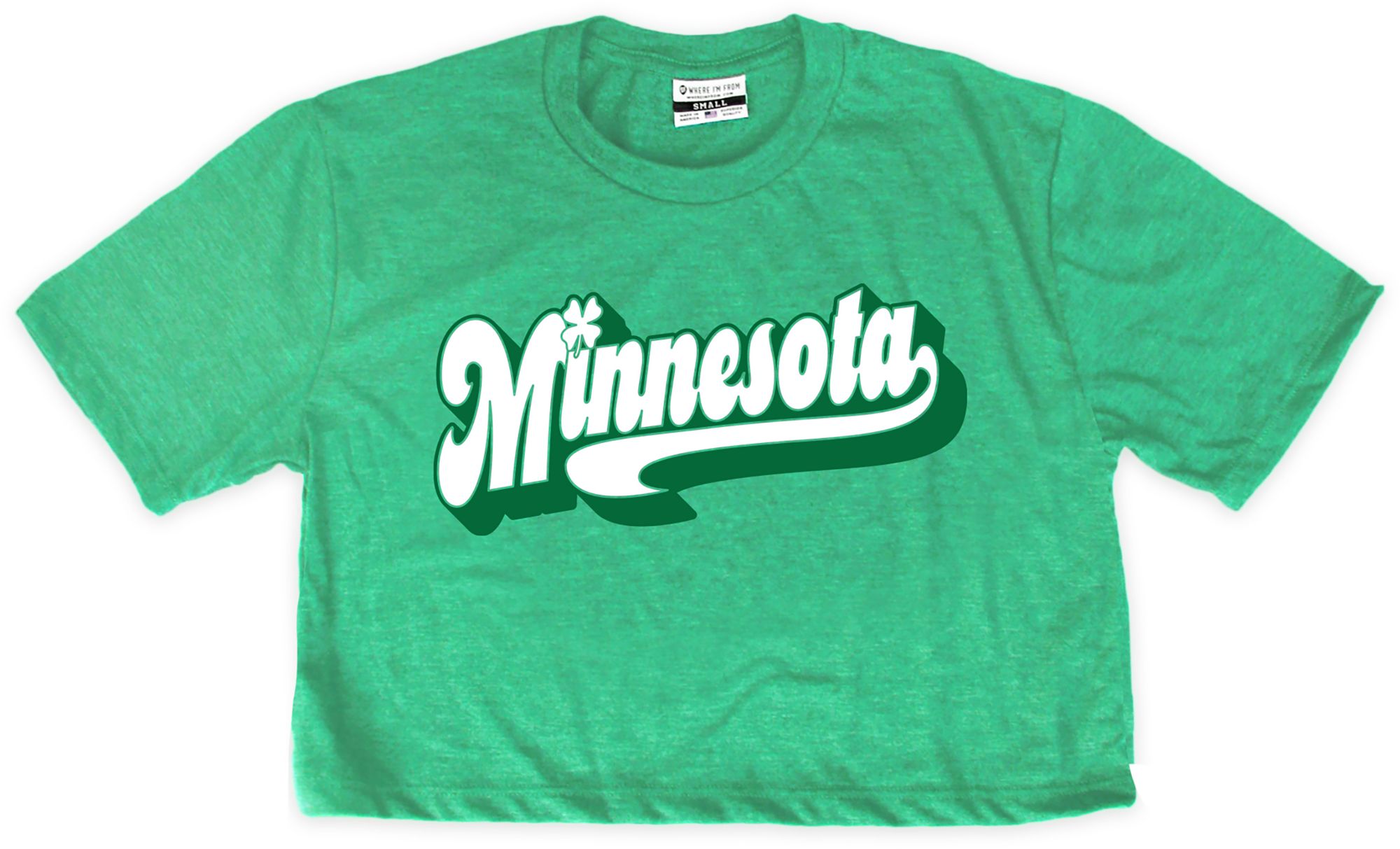 Where I'm From Women's Minnesota Script Kelly Green St. Patty's Cropped T-Shirt
