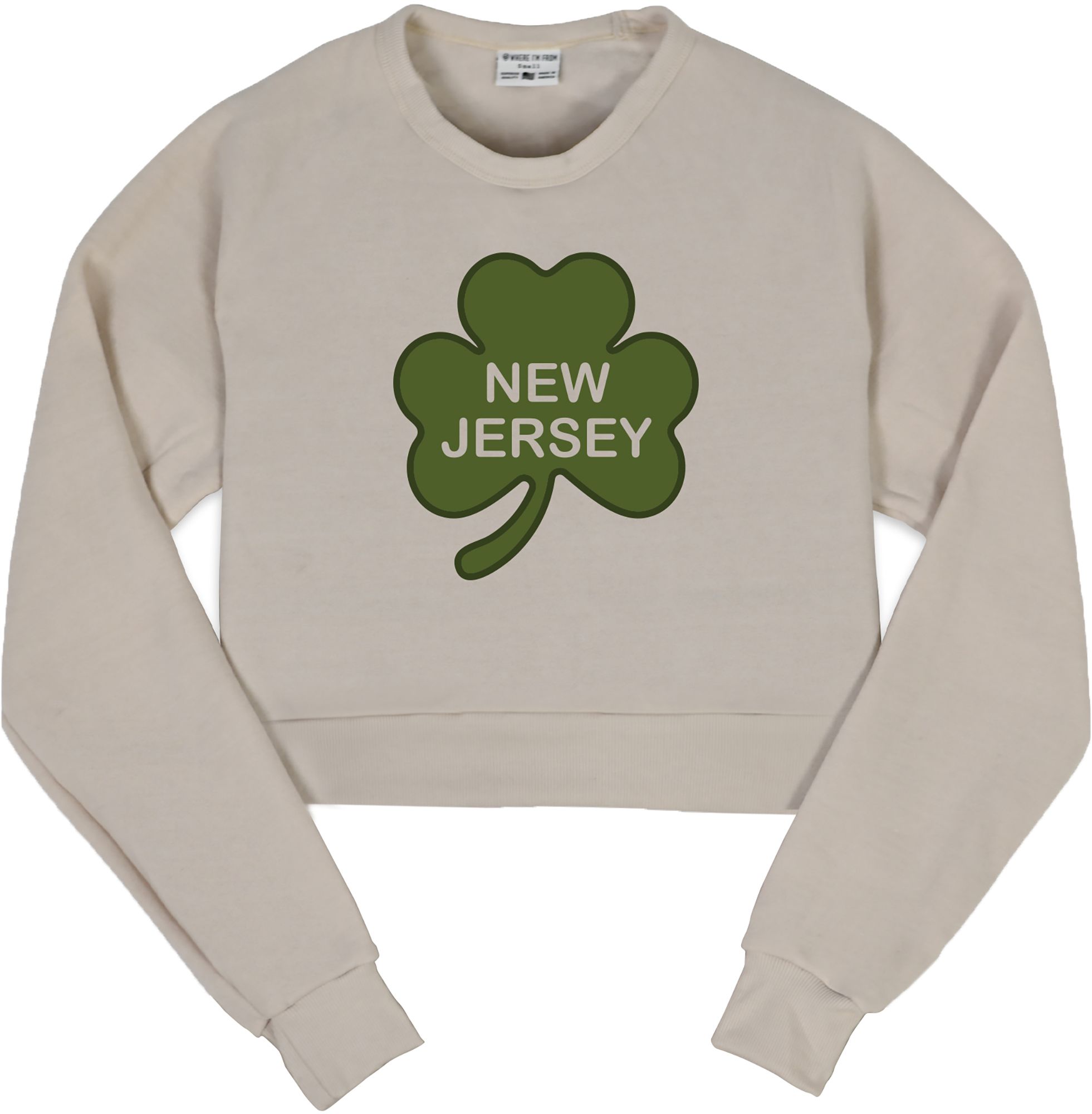 Where I'm From Women's New Jersey St. Patrick's Day Oatmeal City Code Cropped Crewneck Sweatshirt