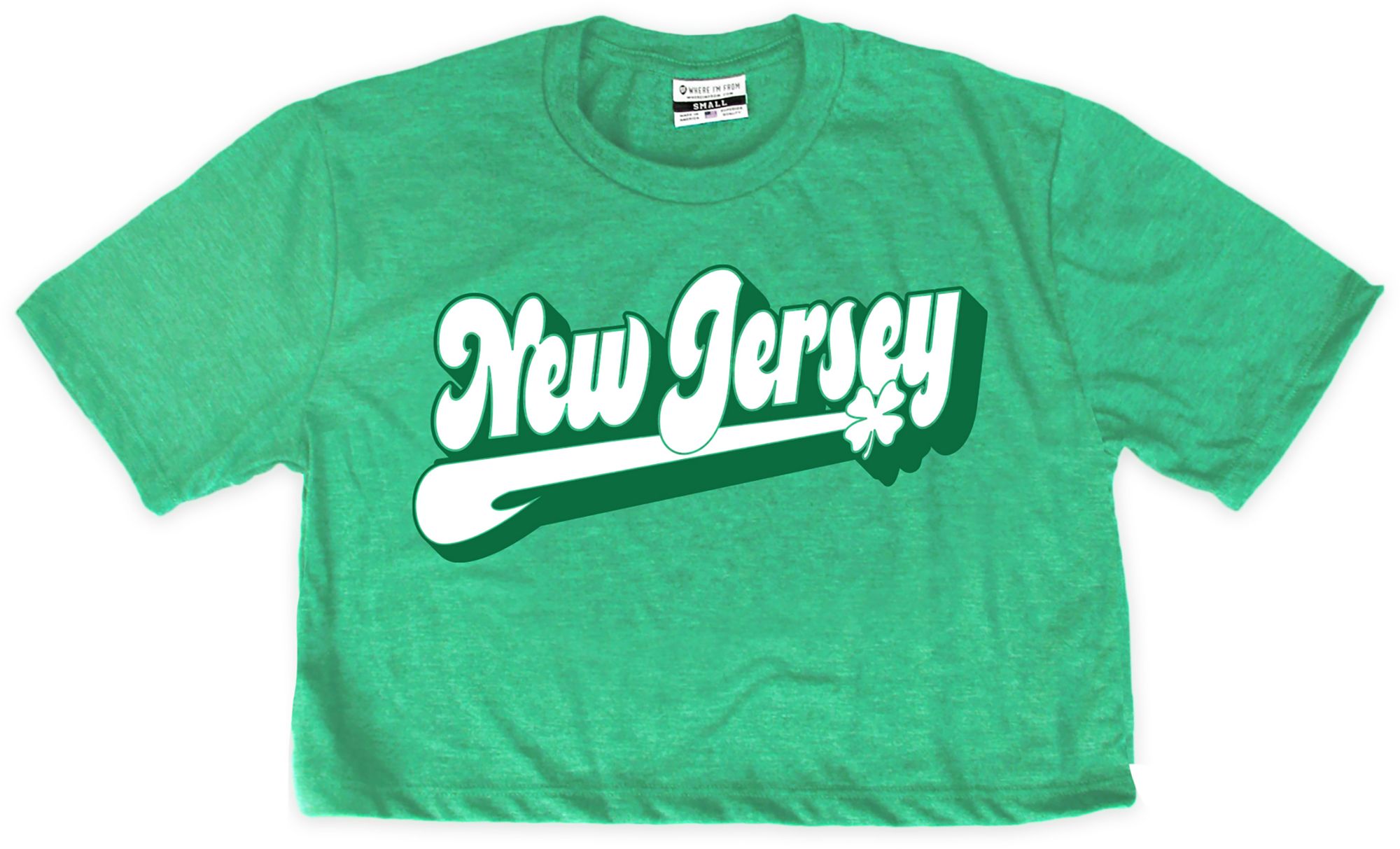 Where I'm From Women's New Jersey St. Patrick's Day Kelly Green Script Cropped T-Shirt