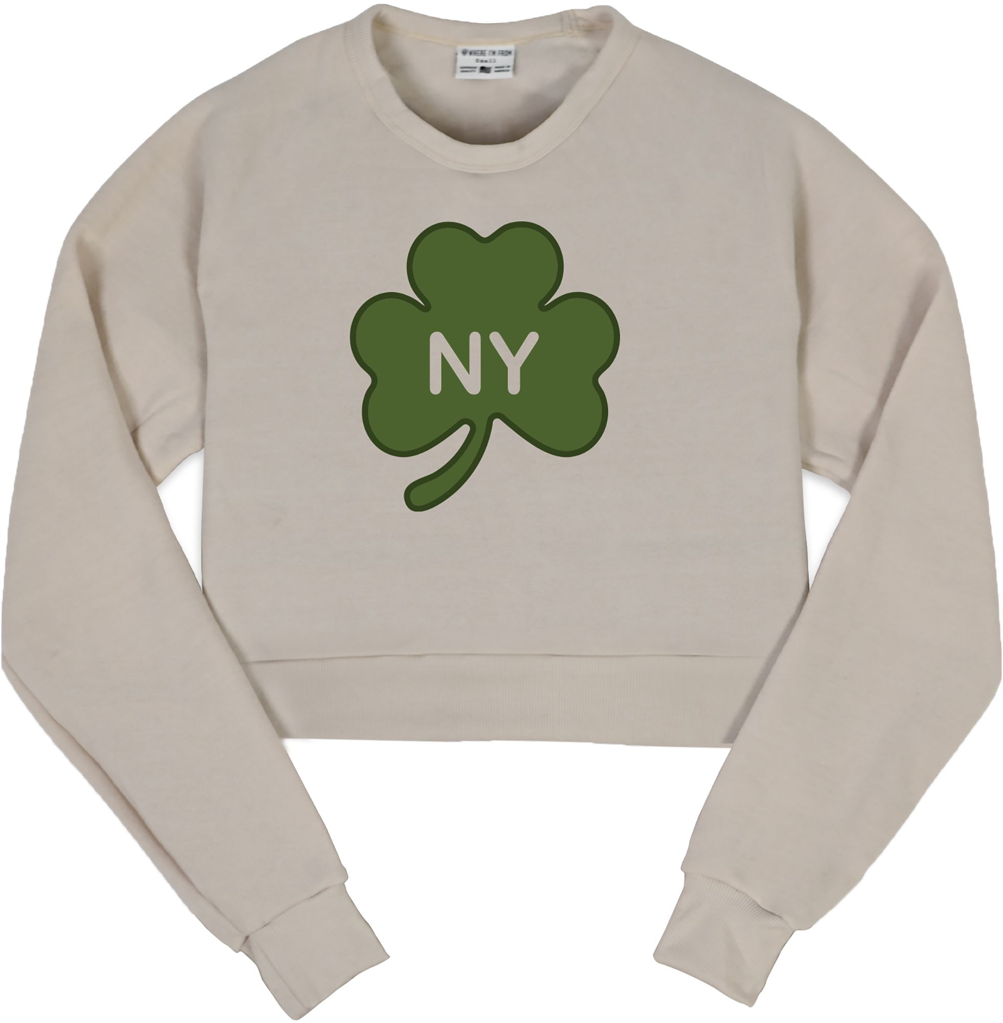 Where I'm From Women's New York City Code Oatmeal St. Patty's Cropped Long Sleeve Shirt