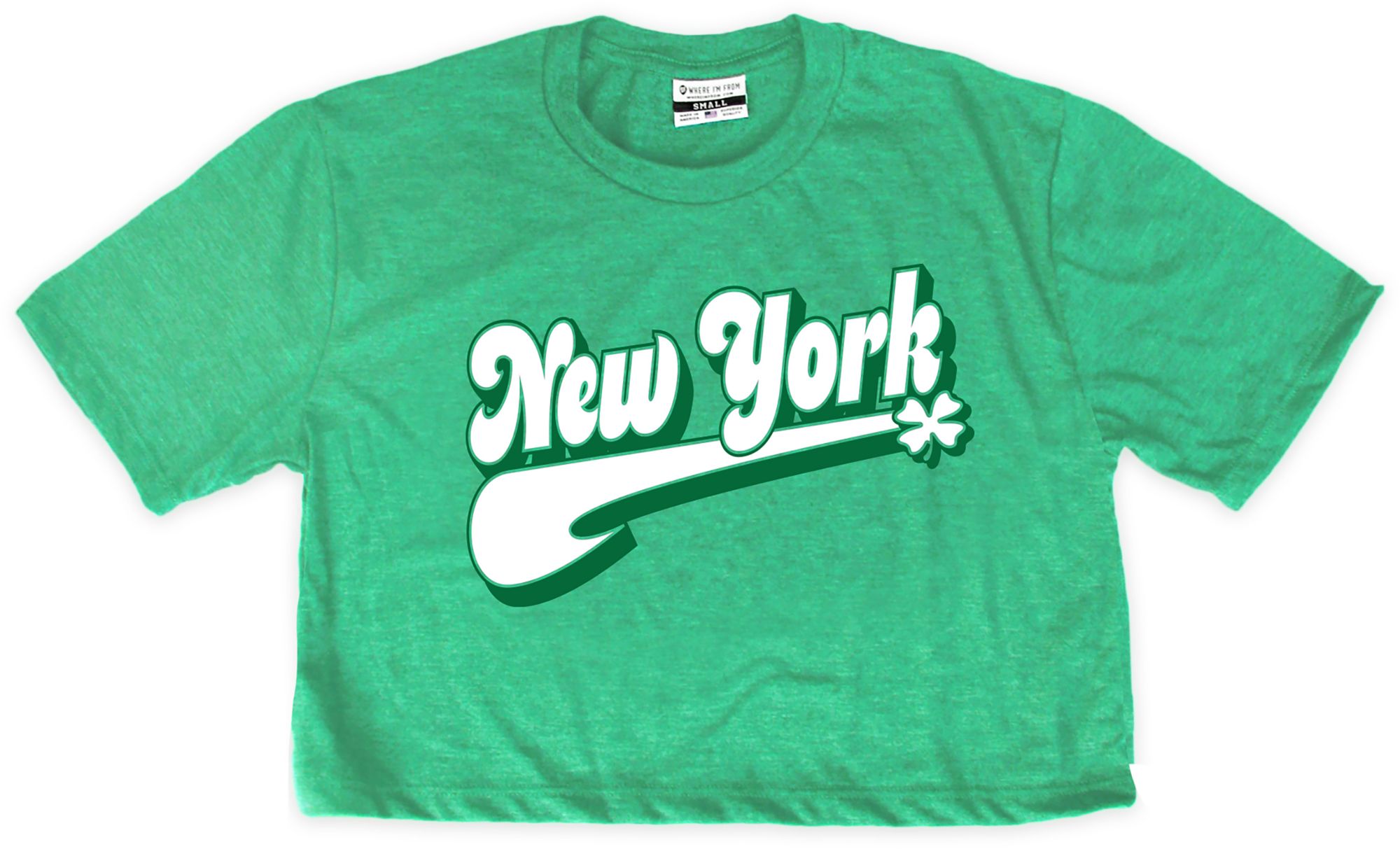 Where I'm From Women's New York Script Kelly Green St. Patty's Cropped T-Shirt