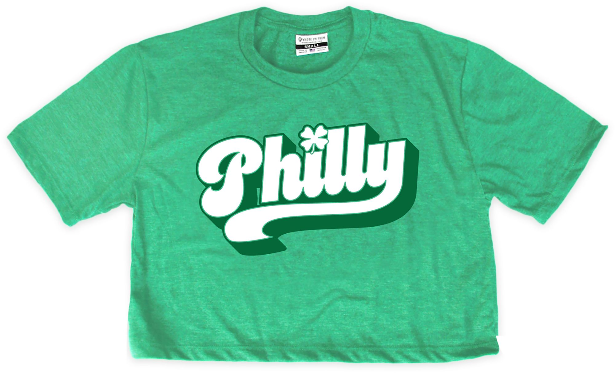 Where I'm From Women's Philadelphia St. Patrick's Day Kelly Green Script Cropped T-Shirt
