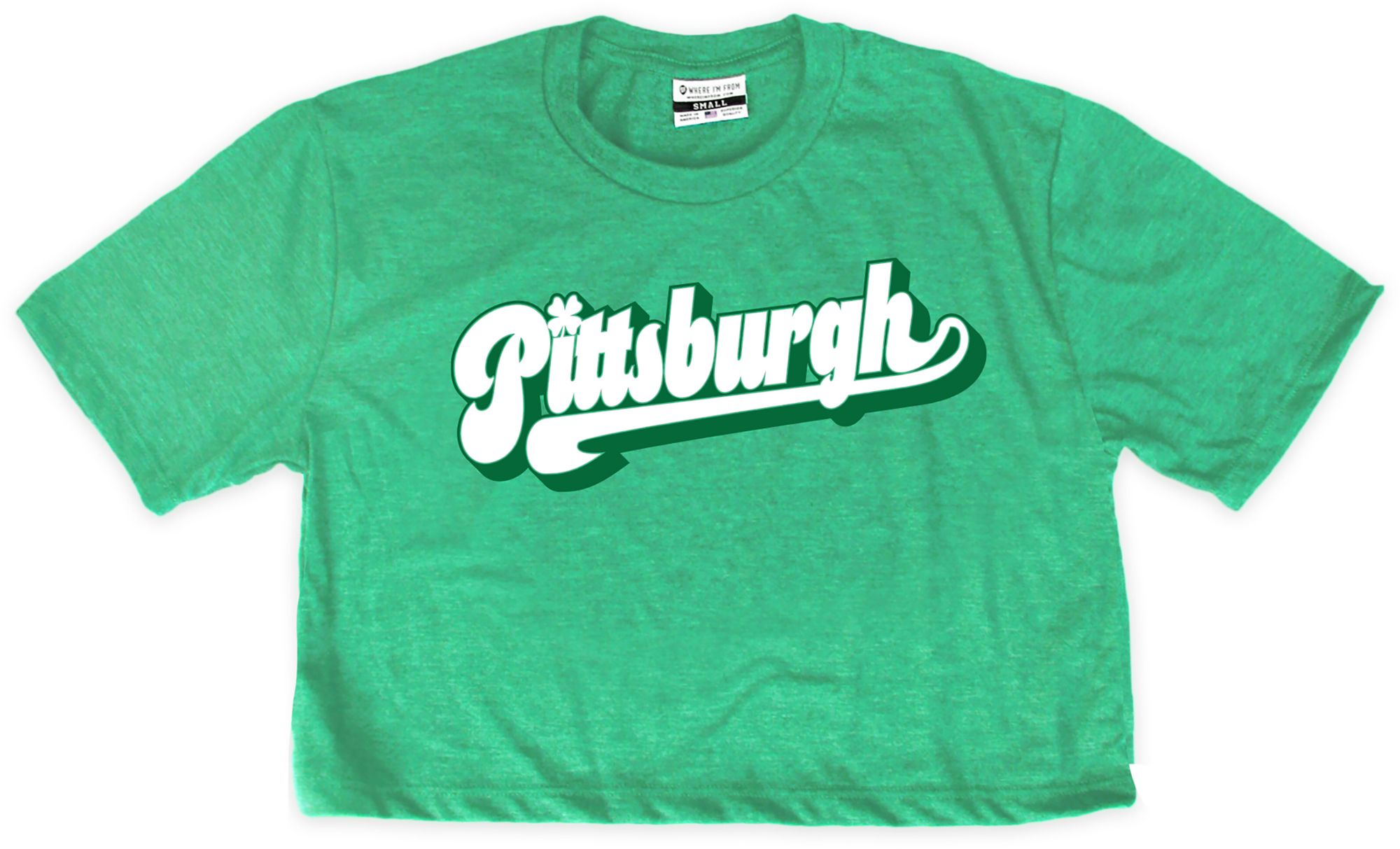 Where I'm From Women's Pittsburgh St. Patrick's Day Kelly Green Script Cropped T-Shirt