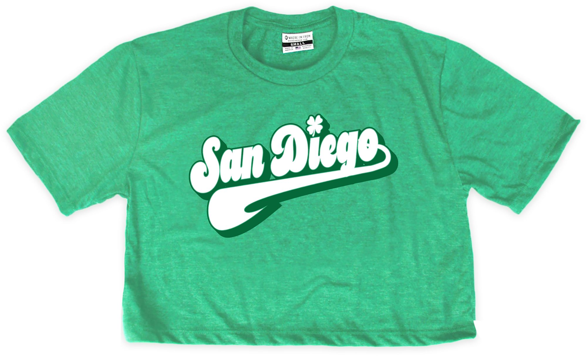 Where I'm From Women's San Diego Script Kelly Green St. Patty's Cropped T-Shirt