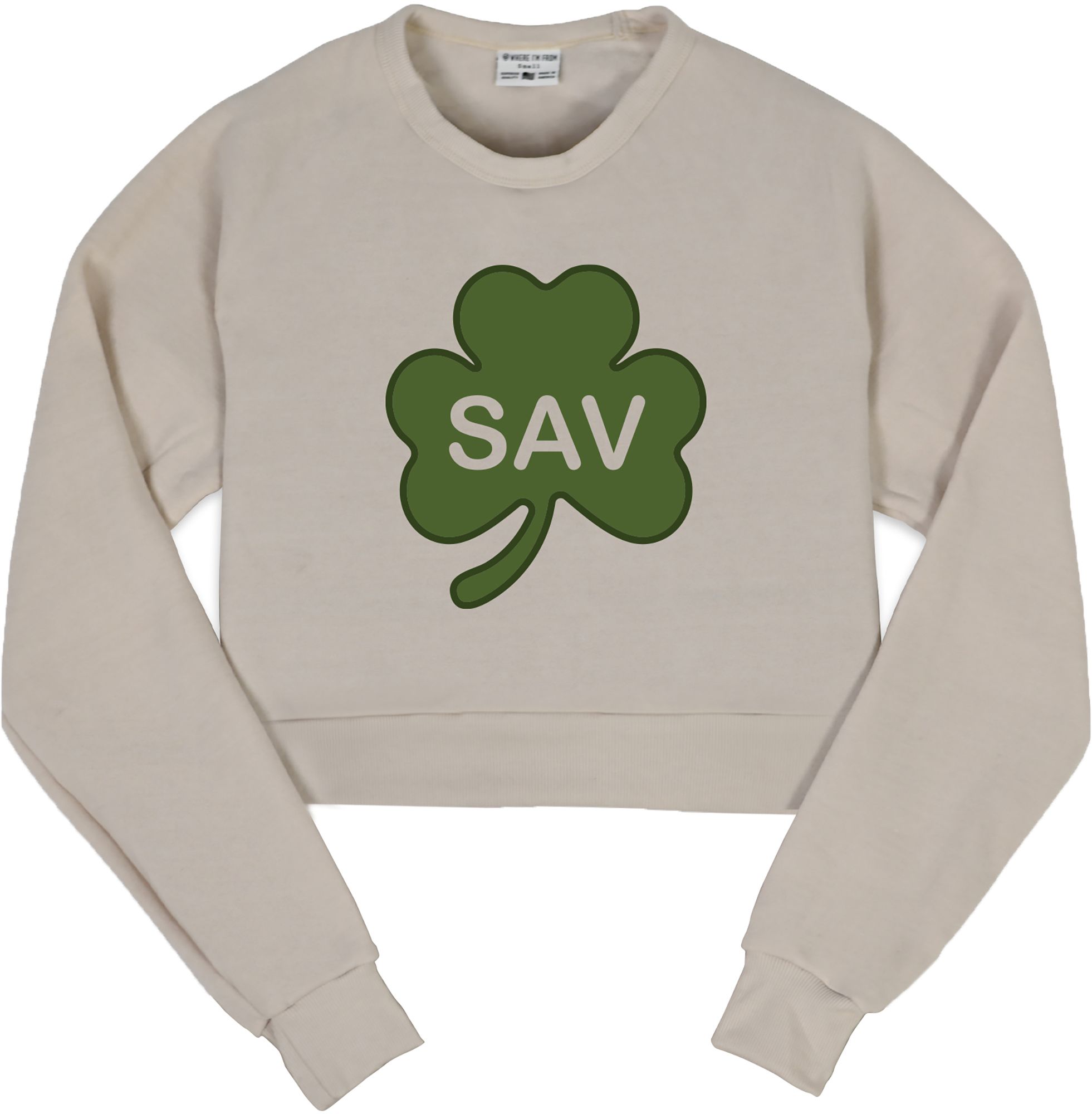 Where I'm From Women's Savannah St. Patrick's Day Oatmeal City Code Cropped Crewneck Sweatshirt