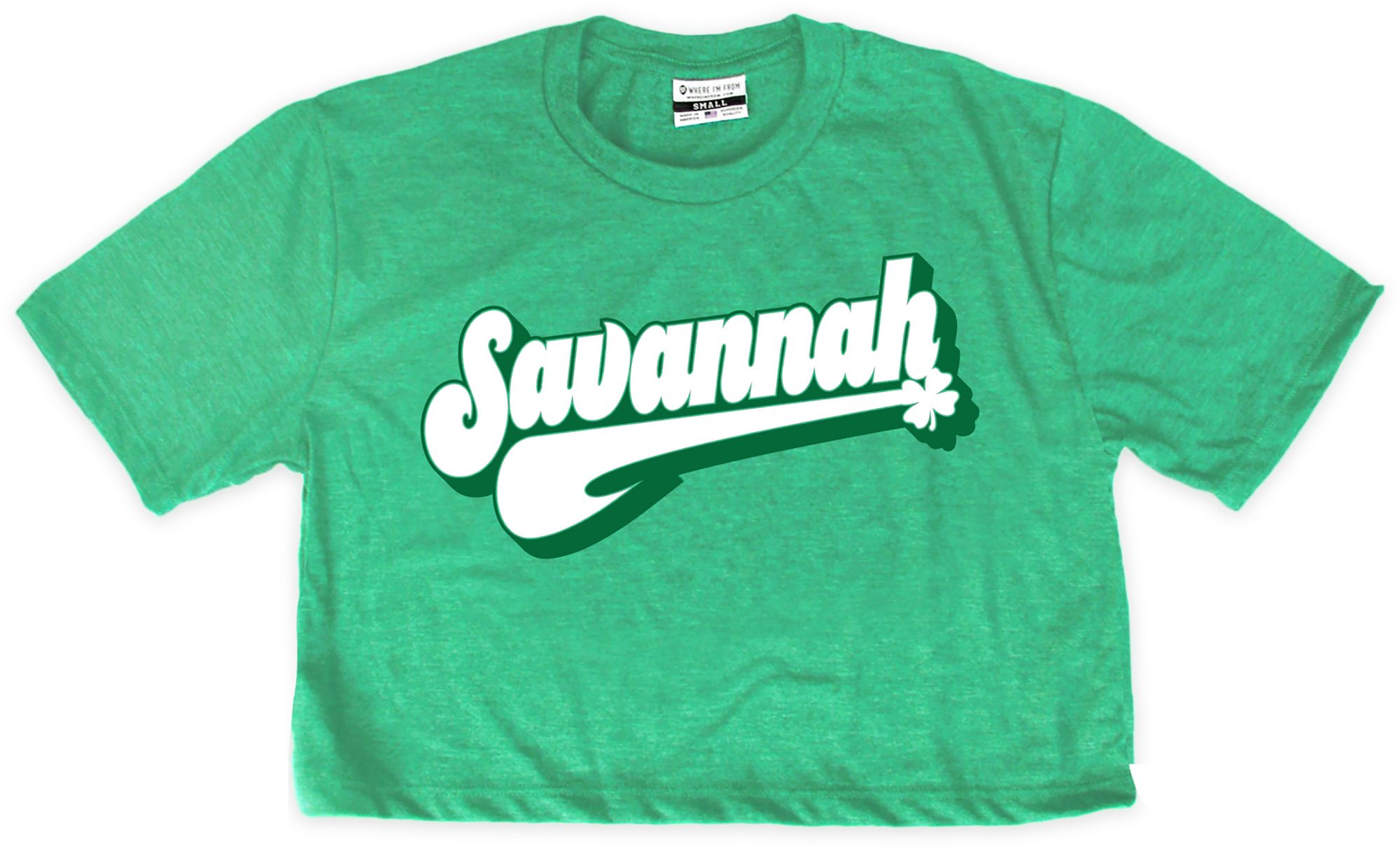 Where I'm From Women's Savannah St. Patrick's Day Kelly Green Script Cropped T-Shirt