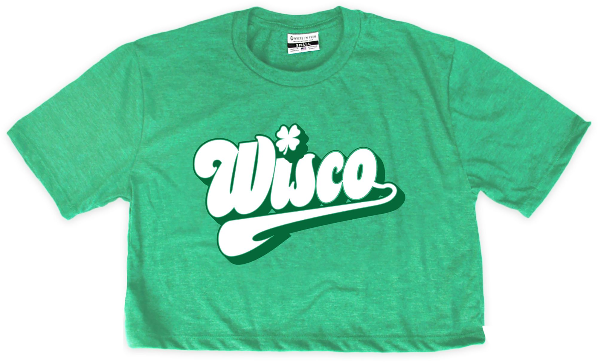 Where I'm From Women's Wisconsin St. Patrick's Day Kelly Green Script Cropped T-Shirt