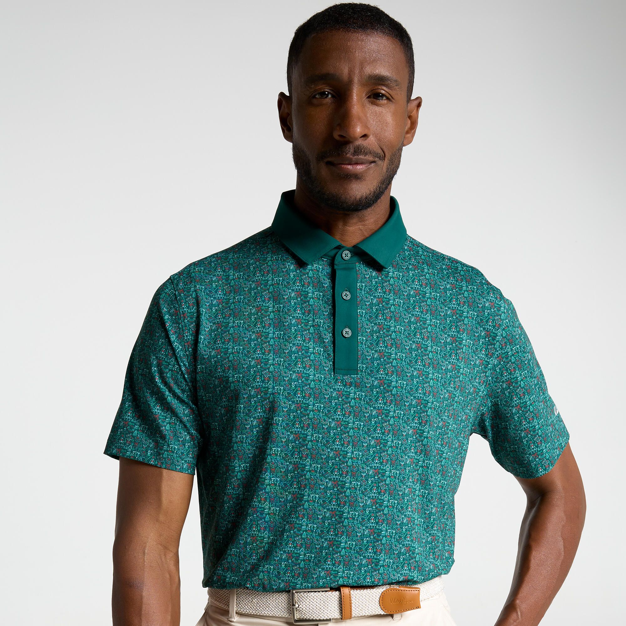 Walter Hagen Men's Performance 11 Printed Holiday Polo, XXL, Holiday Convo Green