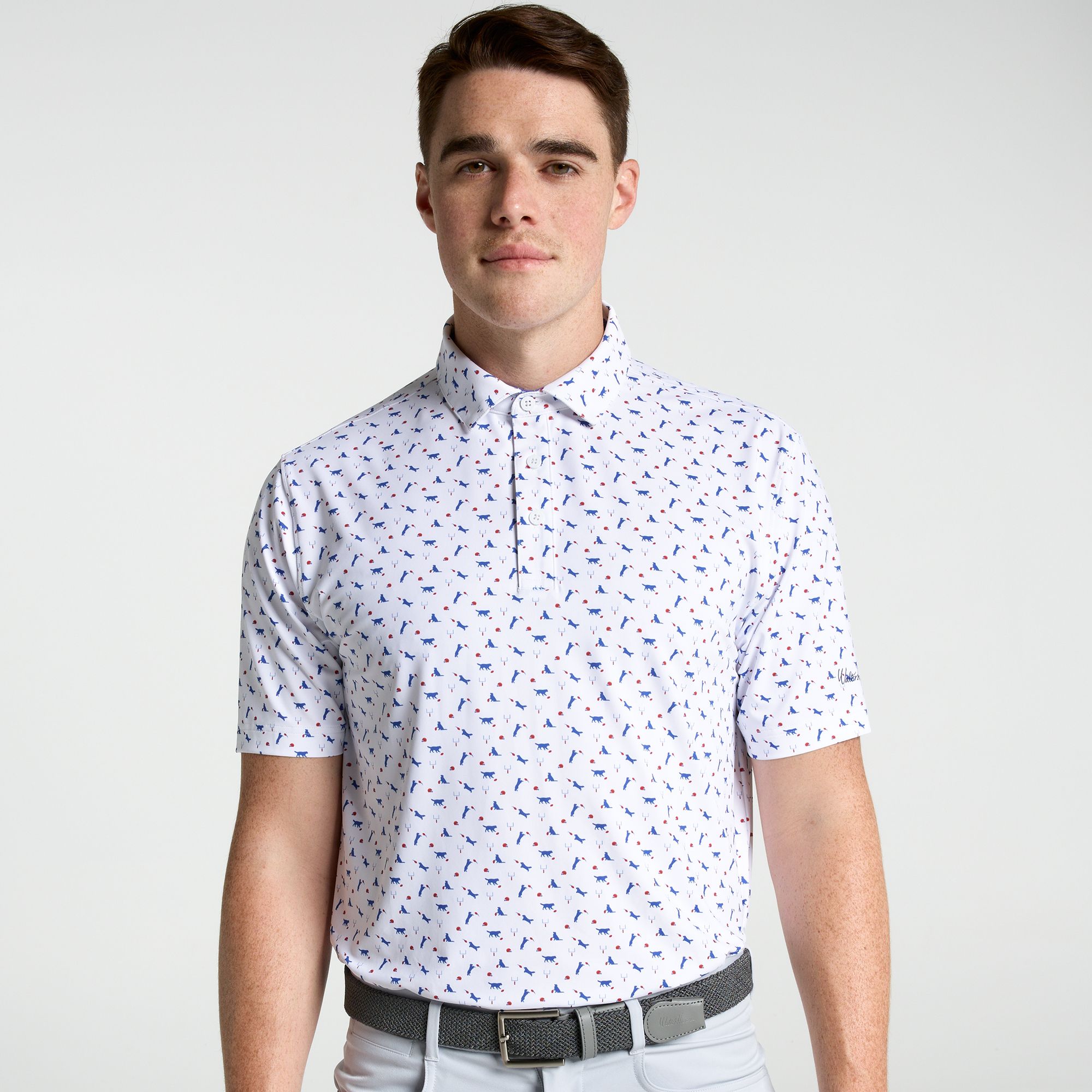 Walter Hagen Men's Performance 11 Tailgate Print Golf Polo, XXL, Football Dog Convo White