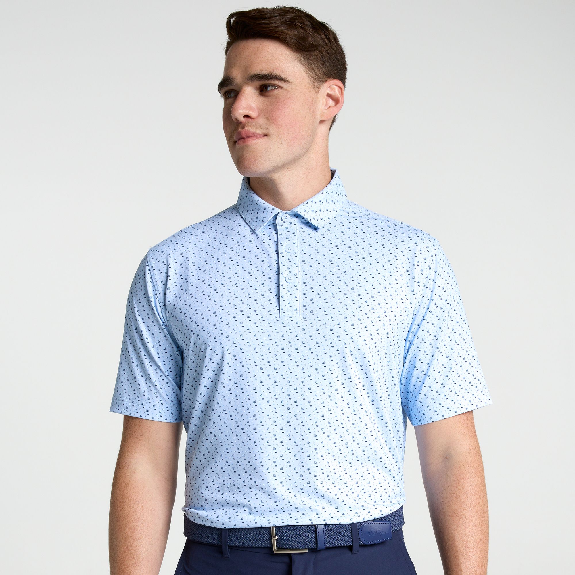 Walter Hagen Men's Performance 11 Tailgate Print Golf Polo, Medium, Pregame Party Clear Blue
