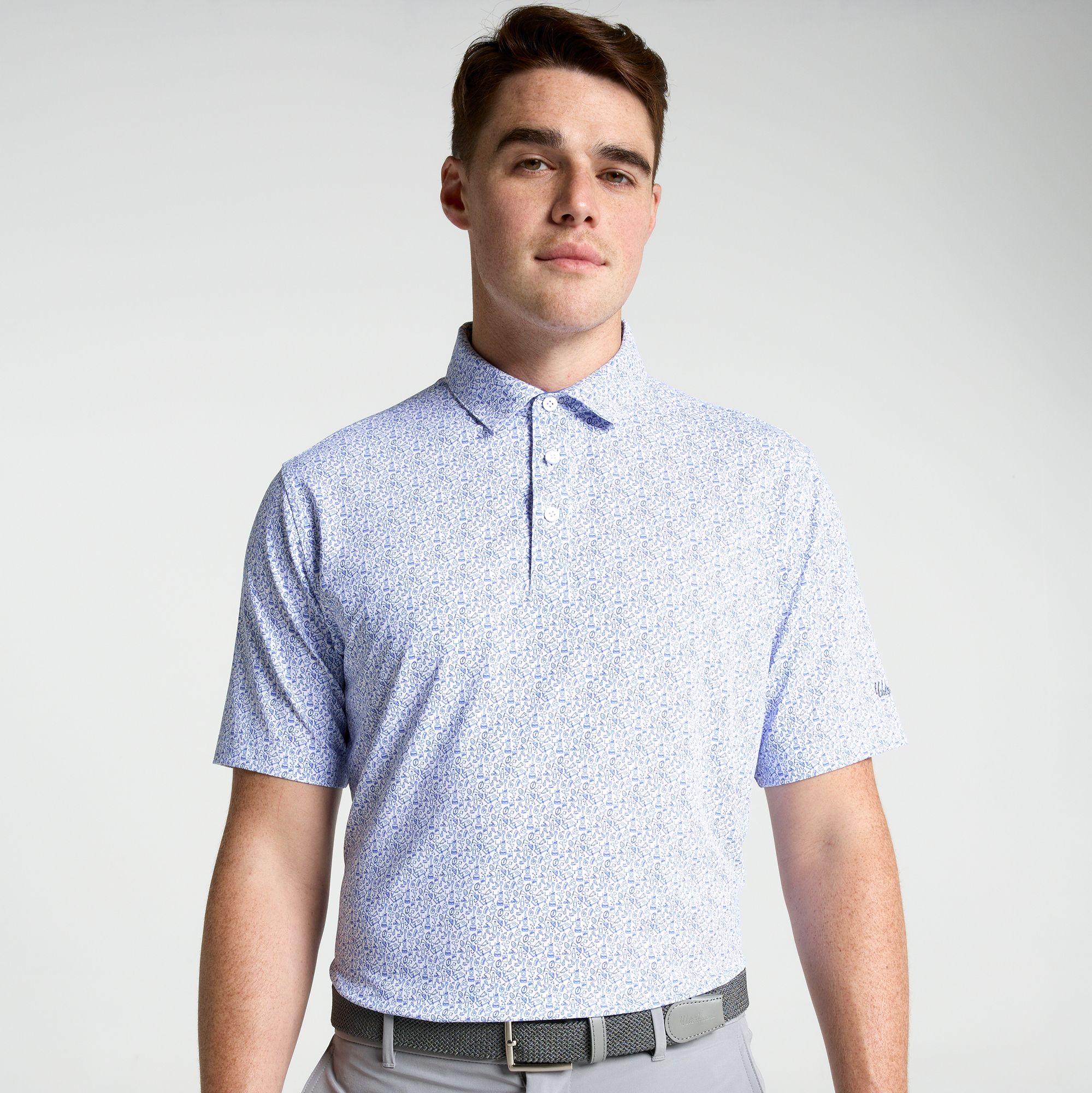 Walter Hagen Men's Performance 11 Tailgate Print Golf Polo, Medium, Tailgate Convo Cobalt White