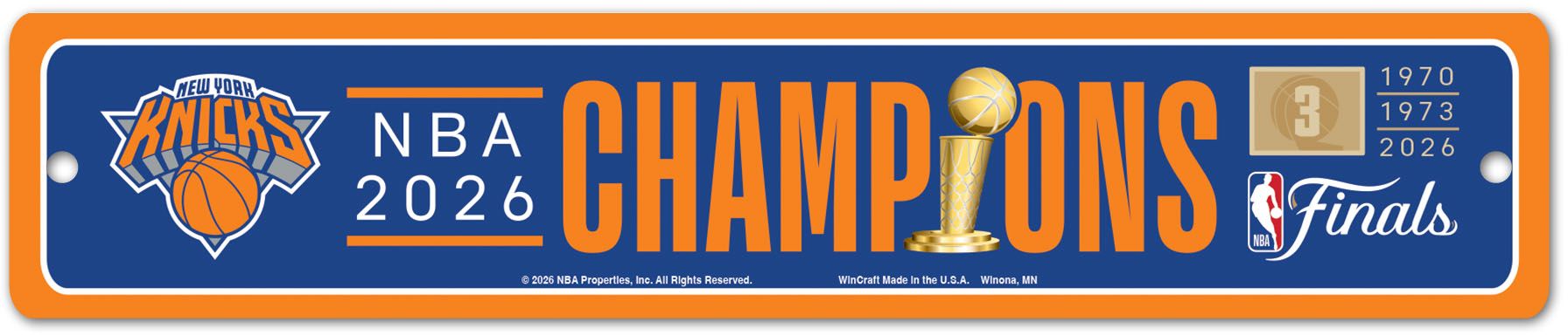 WinCraft 2026 NBA Champions New York Knicks Street Sign