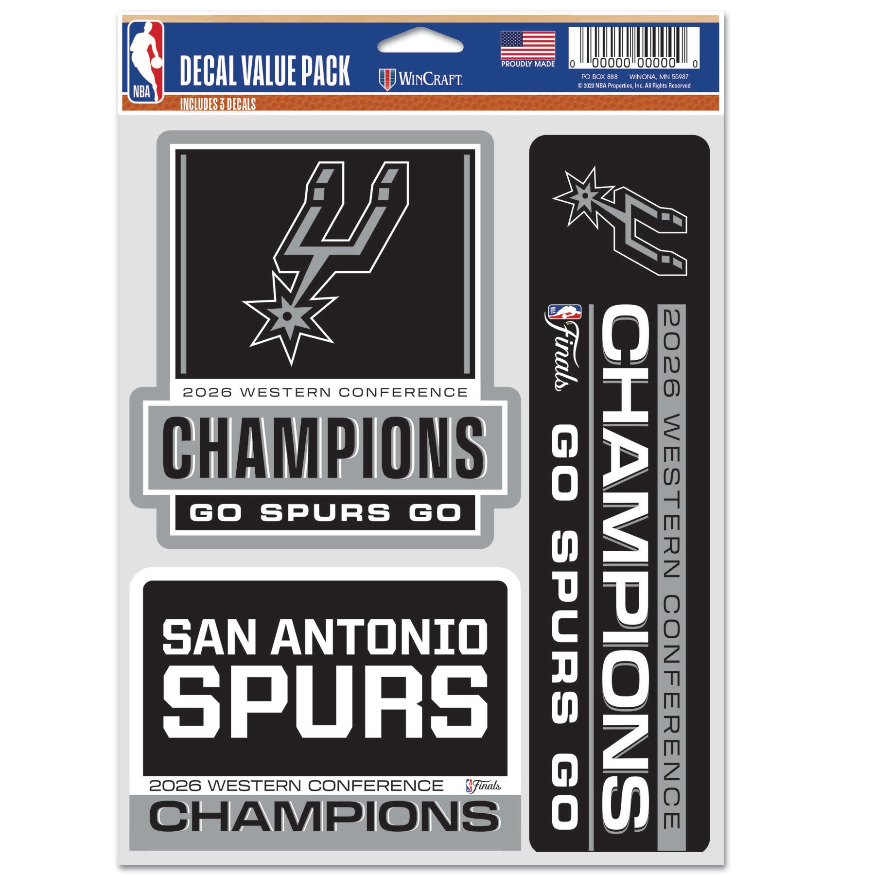WinCraft 2026 Western Conference Champions San Antonio Spurs 3 Pack Decals