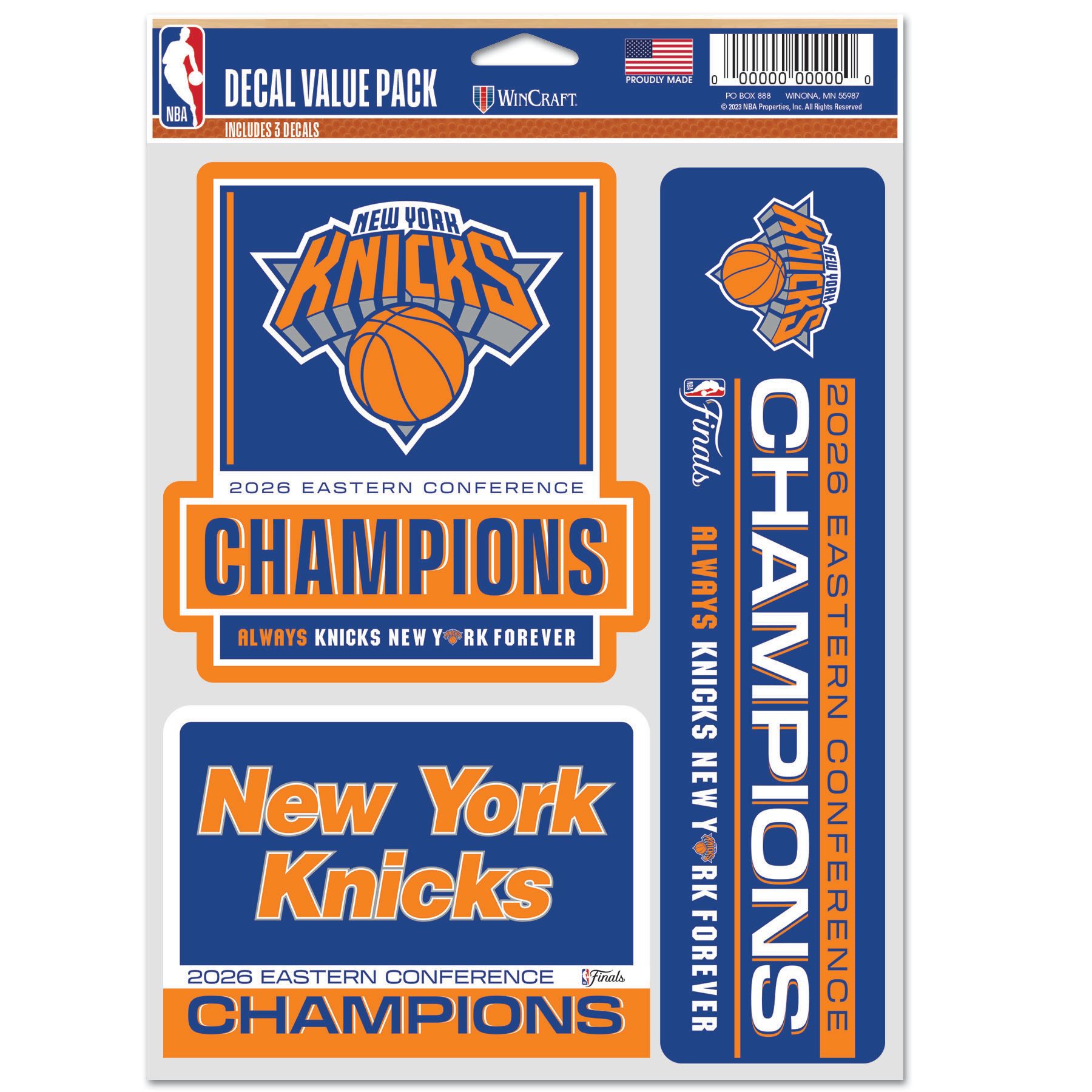 WinCraft 2026 Eastern Conference Champions New York Knicks 3 Pack Decals