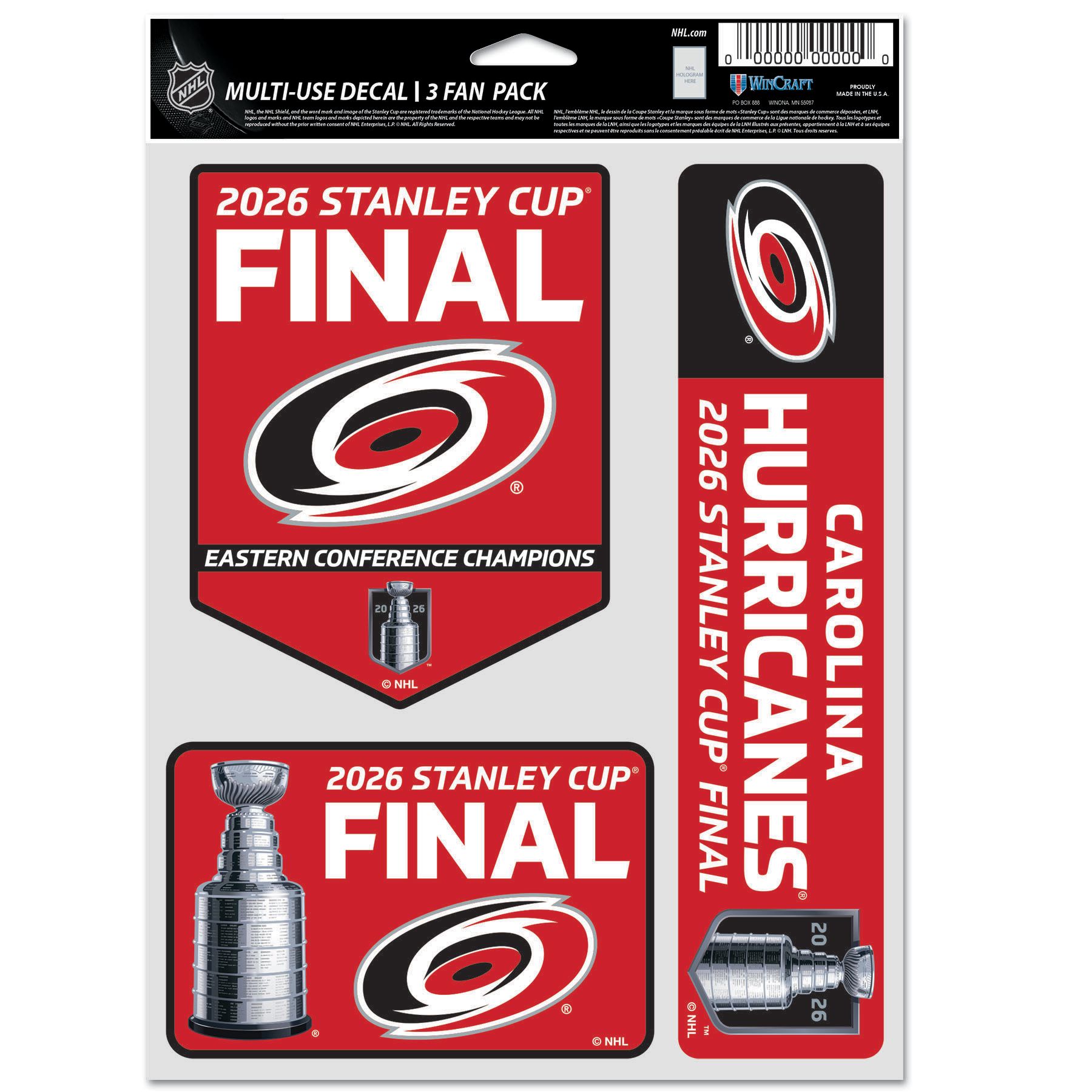 WinCraft Carolina Hurricanes 2026 Eastern Conference Champions 3-Pack Decal