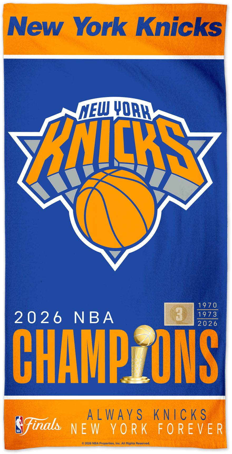 WinCraft 2026 NBA Champions New York Knicks Beach Towel