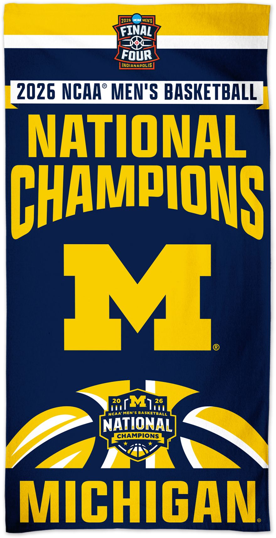 WinCraft 2026 Men's Basketball National Champions Michigan Wolverines Beach Towel