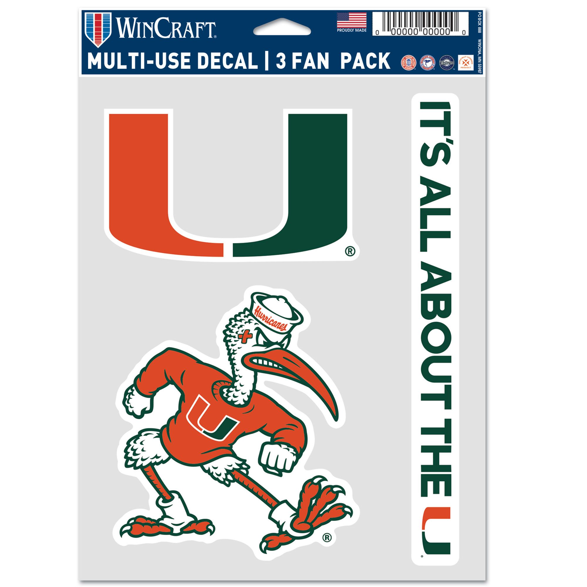 WinCraft Miami Hurricanes 3-Pack Decal