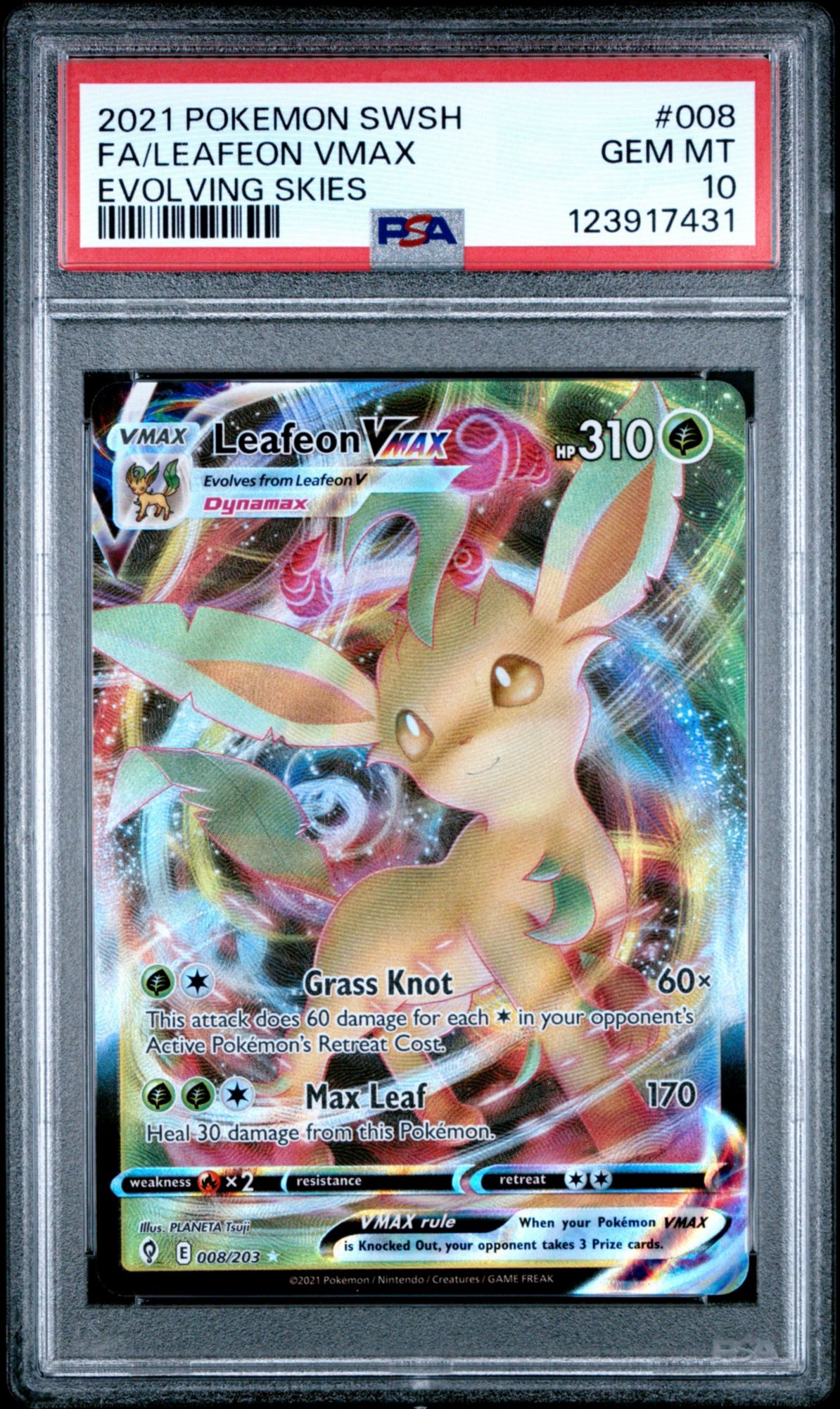 2021 Pokemon Sword & Shield Evolving Skies 008 Full Art/Leafeon Vmax PSA 10