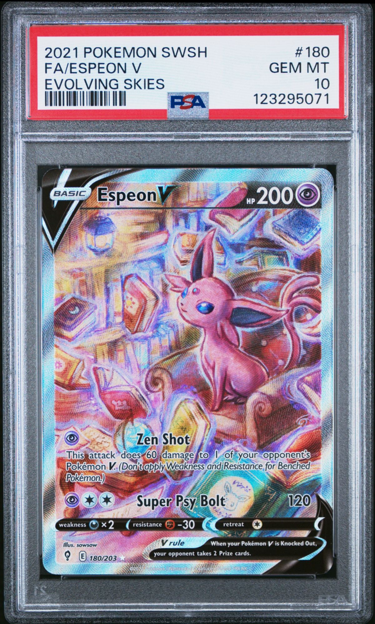 2021 Pokemon Sword & Shield Evolving Skies 180 Full Art/espeon V PSA 10