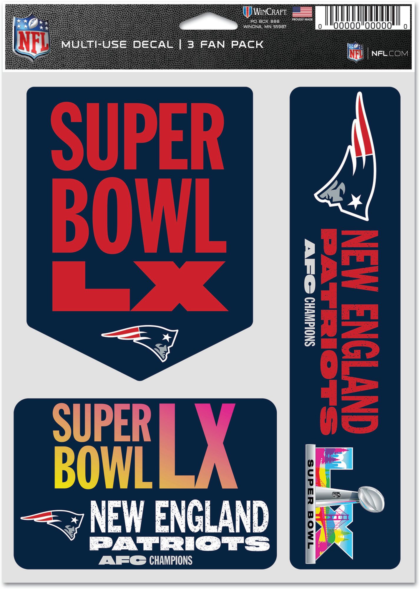 WinCraft 2025-26 AFC Champions New England Patriots 3 Pack Decal