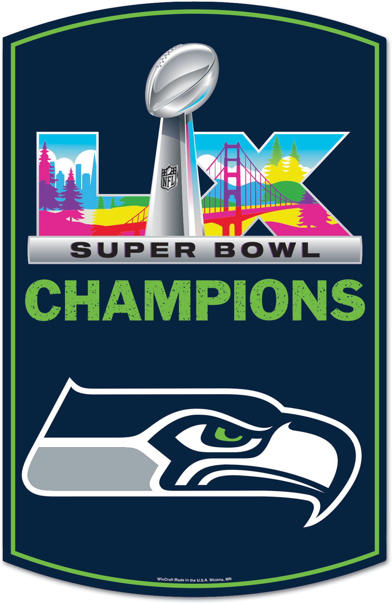 WinCraft 2025-26 Super Bowl LX Champions Seattle Seahawks Wood Sign