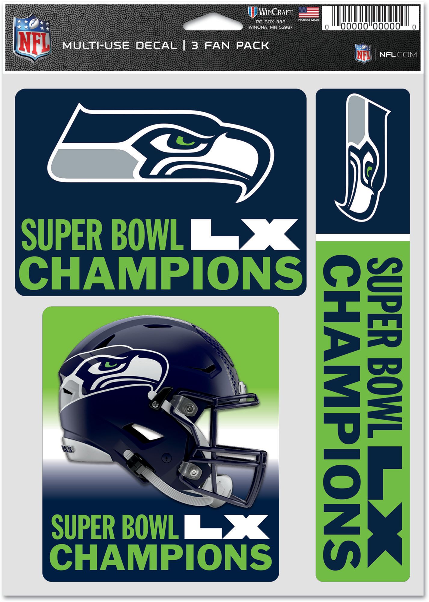 WinCraft 2025-26 Super Bowl LX Champions Seattle Seahawks 3 Pack Decal