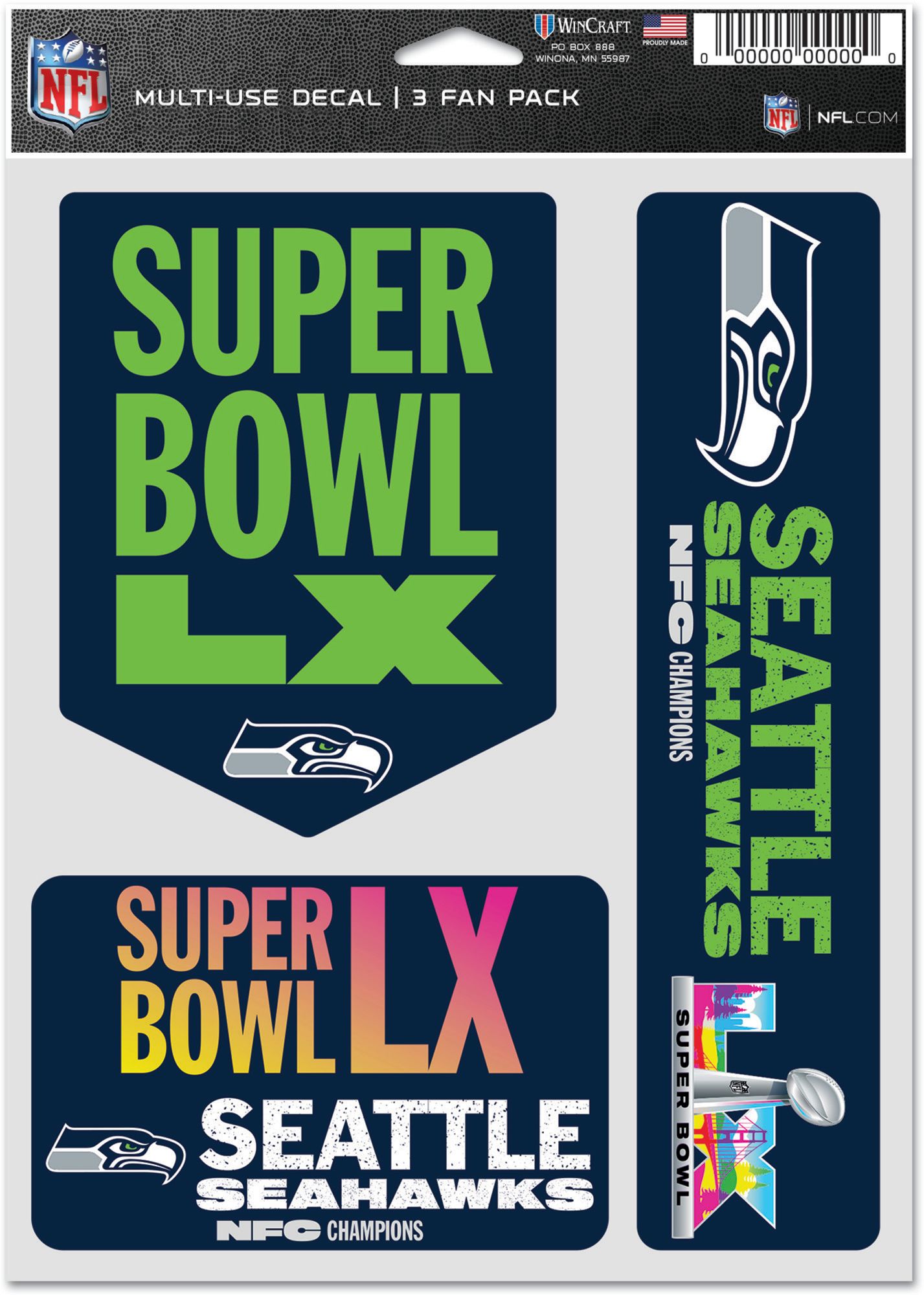 WinCraft 2025-26 NFC Champions Seattle Seahawks 3 Pack Decal