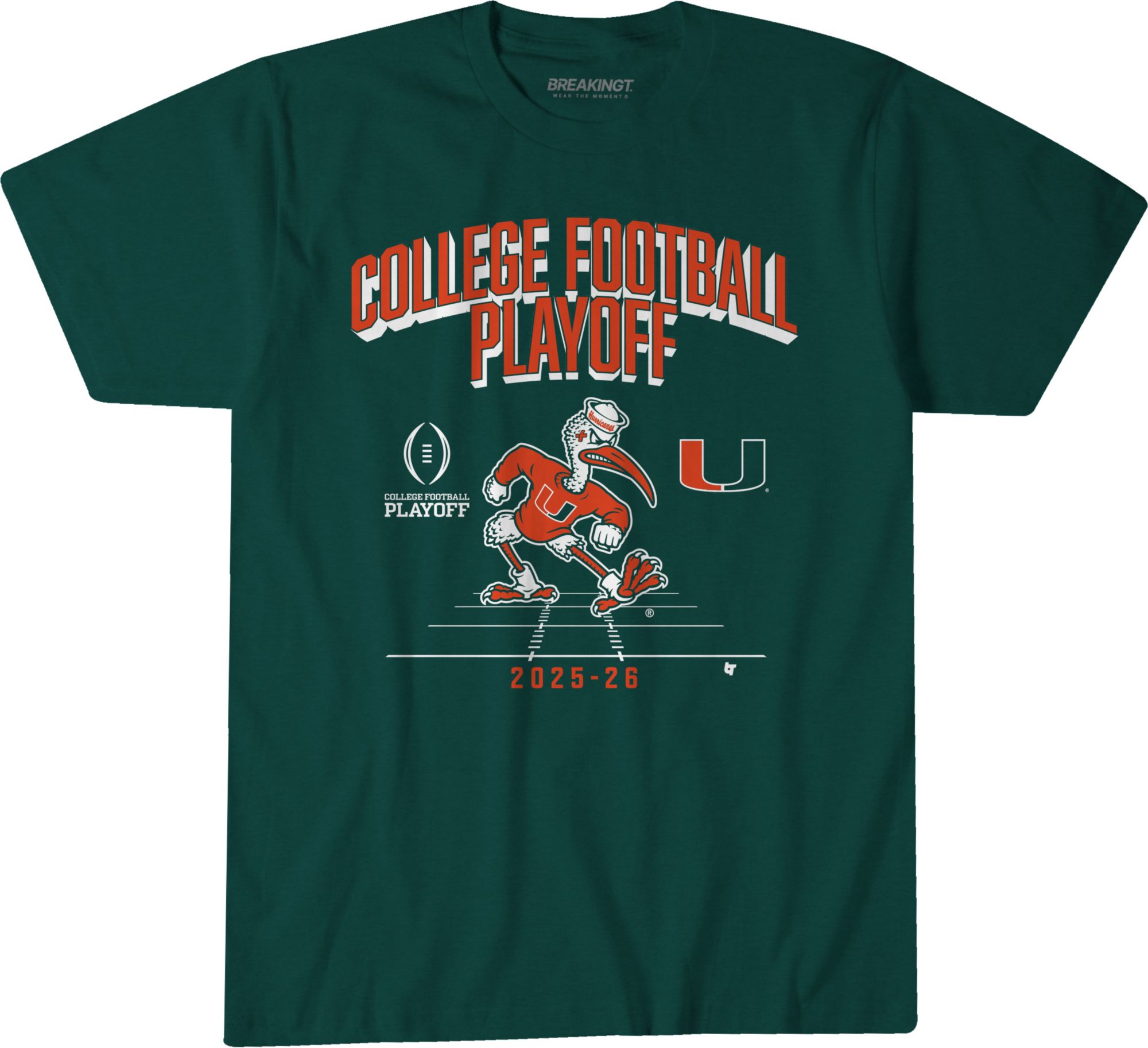 BreakingT Adult Miami Hurricanes Mascot 2026 CFP National Championship Green T-Shirt