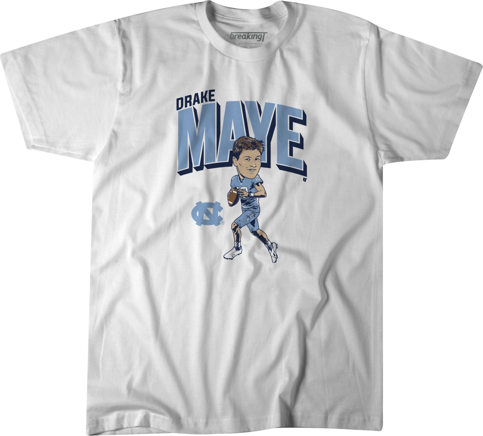 BreakingT Men's North Carolina Tar Heels Drake Maye Caricature White T-Shirt