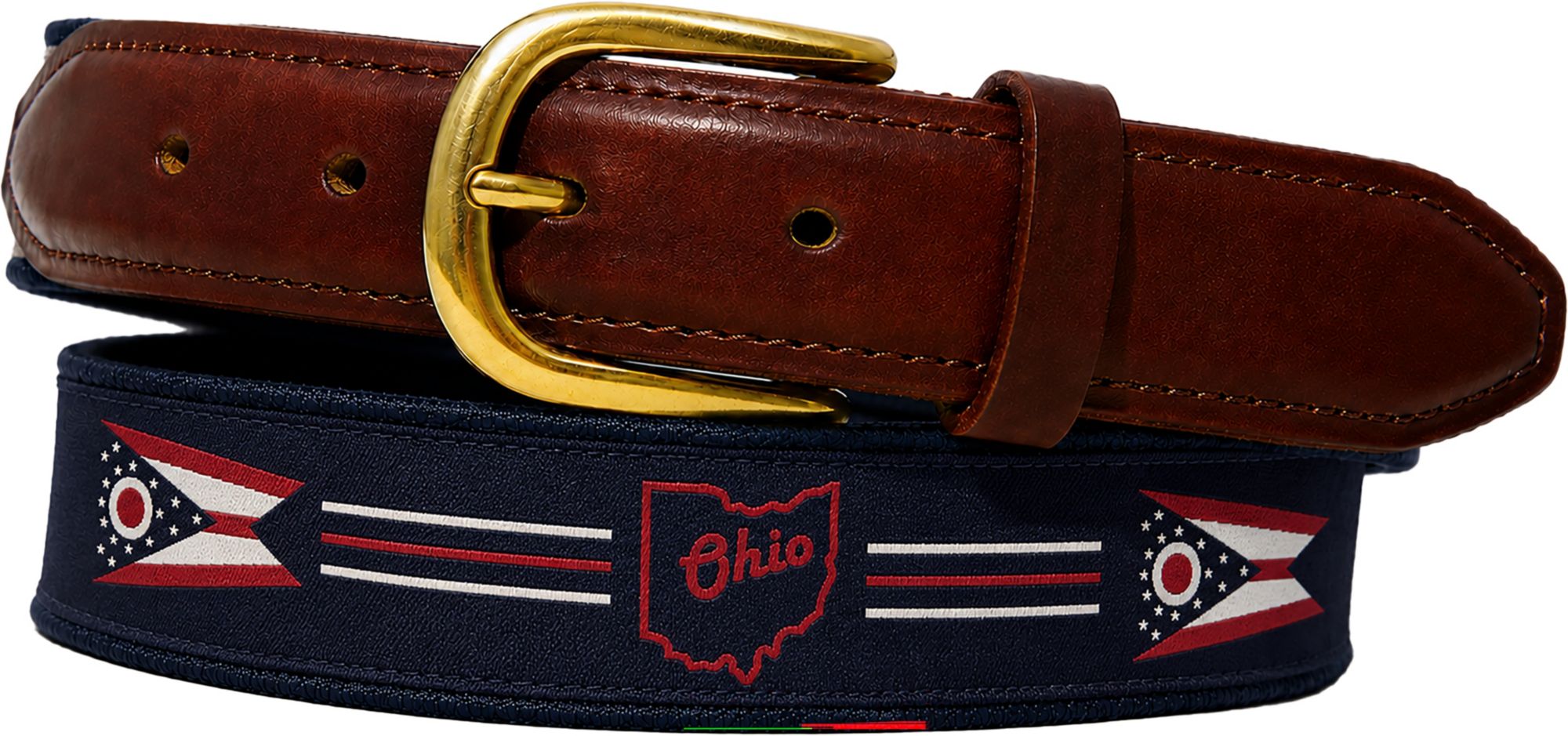 YRI Belts Men's Ohio Flag Ribbon Golf Belt