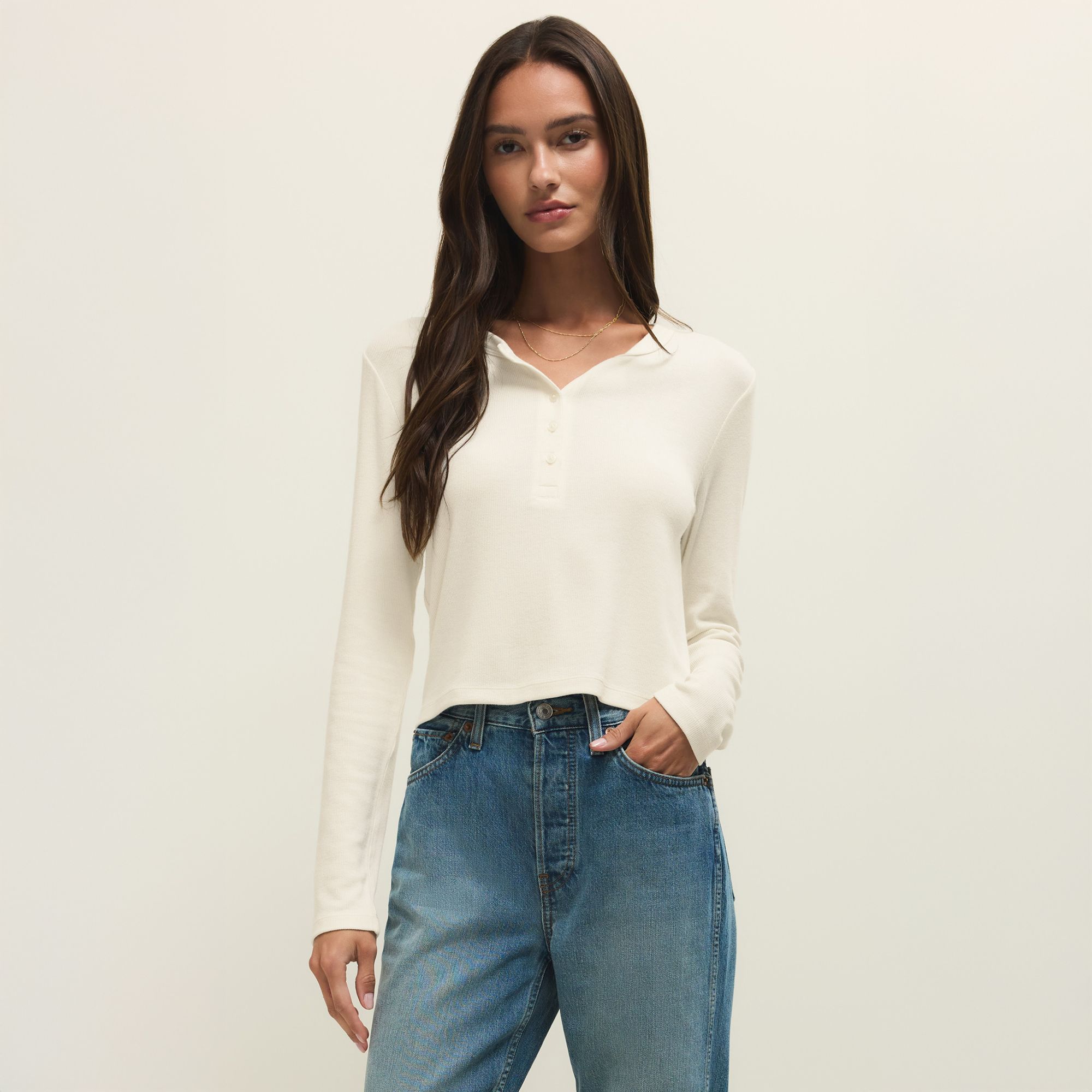 Z Supply Women's Ferris Cropped Henley Top