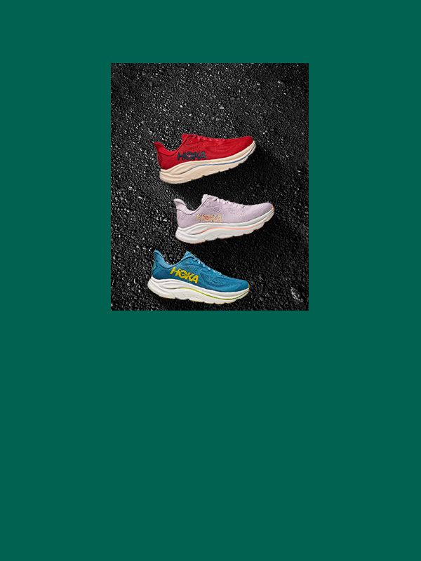 Three Hoka Clifton running shoes